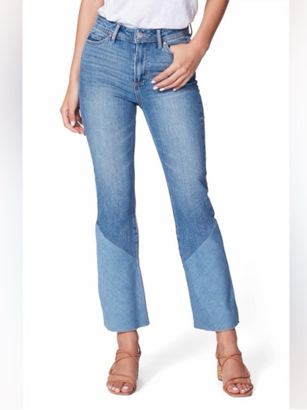 PAIGE Colette Crop Flare Two-Tone Light & Medium Blue High-Rise Jeans Size W26